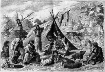 Tábor Zingari (český tábor) na předměstí Vídně v Rakousku v roce 1873.