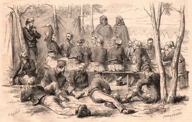 Skupina Zouave odpočívá v táboře Chalons