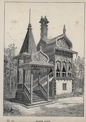 Ruský dům - Ruský dům - rytina z roku 1889 v „Historie lidského obydlí na Světové výstavě v roce 1889, pan Charles GARNIER - Librairie centrale des beaux-arts Paris 1889