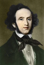 portrét Felixe Mendelssohna - Bartholdyho. Německý skladatel (1809 až 1847).