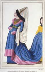 portrét Markéty Skotské, Dauphine Francouzské - Dcery Jakuba I., skotského krále a manželky Ludvíka XI. 1418-1445. rytina z roku 1830.