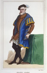 portrét Philippe de Chabot, seigneur z Brion, admirál Francie (1480 až 1543). rytina z roku 1830