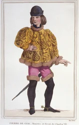 portrét Pierra de Giac, oblíbence Karla VII., ministra a superintendenta financí. Rytina z roku 1830
