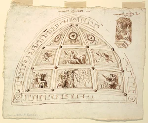 Kresba, výzdoba stropní klenby, ložnice, pokoj Cornelia v Palazzo Cavina, Faenza, 1816