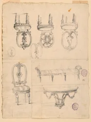Kresby, židle a architektonické skici, 1785-1795