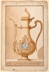 Kresba, Konvice na kávu se smaltovaným medailonem, 1700-1725
