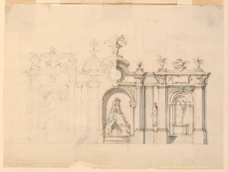 Kresba, Kolonáda s fontánou, asi 1770
