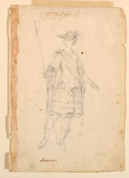Kresba, kostýmní výprava: Amerika pro balet, asi 1720
