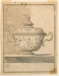 Kresba, Keramická miska s krytem, 1750-90