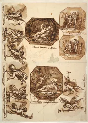 Kresba, Amor a Psyché: Čtyři osmiúhelníky a osm kreseb Amora, 1810-15