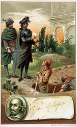 Scéna "Hamlet" od Williama Shakespeara - chromo. koncem 19. století