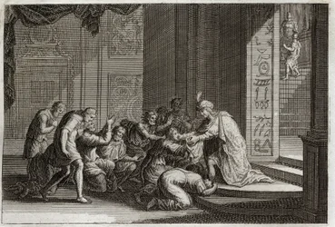 Bible of Royaumont, Starý zákon: Josefa uznávají jeho bratři. Ilustrace z roku 1811.