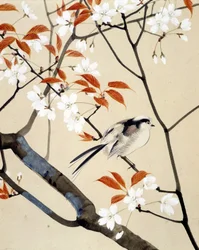 Pták a třešeň v květu - japonská kresba Riou Chim, konec 19. století