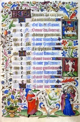 Kniha hodin 15. století. Měsíc leden. Milán, Biblioteca Trivulziana.