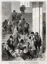 Katoličtí kajícníci stoupající po svatém schodišti do Říma. Rytina k ilustraci příběhu Ludovica Cellera; Svatý týden v Římě