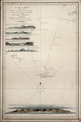 Mapa zobrazující trasu lodi Jeho Veličenstva "Centaur" (1797) z Anglie na Madeiru a zpět