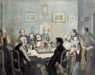 Šachisté Litografie 19. století.