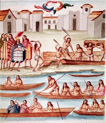 Stavba kánoí (akvarel, cca 1770-1780)