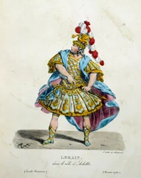 Kostým Lekain (Henri Louis Cain (Henri-Louis Le Kain) (1729-1778) v roli Achilla v roce 1740. Kostým francouzského komediálního divadla od Hippolyte Lecomte (1781-1857)