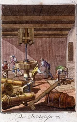 Řemeslné řemeslo: dělové hutě v jejich dílně. V „“ Komplexní popis umění a řemesel a workshopů pro mladé lidi“ od Johana Petera Vue. Ed. Norimberk, Weigel a Schneider