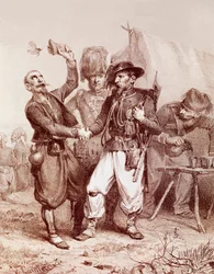 Krymská válka (1853-1856): alegorie spojenectví Francie, Sardinského království a Anglie proti Rusku, 1854