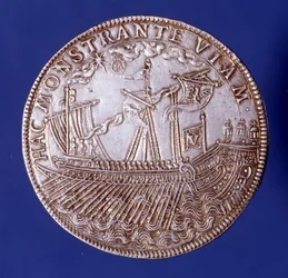 Ducat de Vincenzo Gonzaga (Vincent Gonzague) (1562 - 1612), vévoda z Mantovy představující galéru.