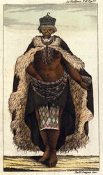 Členka jihoafrického kmene Hotentotů, rytina z roku 1820.