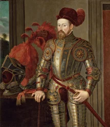 Ferdinand II. Tyrolský (habsburský), arcivévoda rakouský - Portrét Ferdinanda II. (1529-1595), arcivévoda rakouský, Anonym . Olej na plátně, cca 1557. Uměleckohistorické muzeum, Vídeň