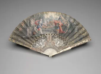 Skládací vějíř s Jeftou, která se setkala se svou dcerou, kolem 1740-50