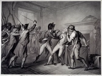 Francouzská revoluce: Zatčení Robespierra 27. července 1794 (9. rok Thermidor II). Rytina 18. století. Paříž, Musee Carnavalet