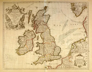 Zeměpisná mapa představující Anglii a Irsko. Atlas G. Delysle