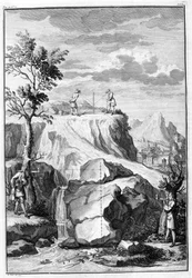 Měření geometrů - rytina z „De Architectura Libri X“ od Leona Battisty Albertiho, vytištěno v Londýně na Th. Edlin v roce 1739.