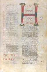 Haec sunt nomina: Iniciála knihy Exodus, 11. století (miniatura, blánový rukopis)