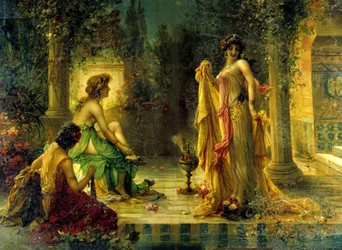 Harémová scéna. Chromolitografie 19. století.