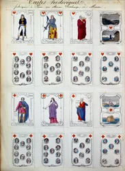 Historické herní karty představující velké postavy z historie, umění, literatury, náboženství. 19. století. Paříž, B.N.