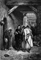 Král Ludvík IX. neboli Svatý Ludvík (1214 - 1270) zkoumá chléb chudých lidí a zjišťuje, že je suchý.