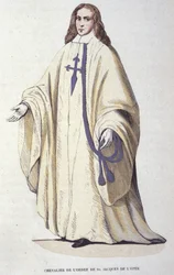 Rytíř Řádu svatého Jakuba Meče, vojenský řád založený ve Španělsku v roce 1170. Rytina z 19. století.
