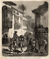 La casa de la Merced (nyní Mercy Street) v Saint Augustine, nejstarší město ve Spojených státech amerických (Spojené státy), založené Španěly v roce 1565; hlavní ulice města, malá a zalidněná, s různými zvířaty a jedinečnou směsí různých amerických t