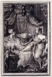 Láskyplná kurtizána v „Pohádkách a povídkách ve verších“ od Jeana La Fontaina. 1762.