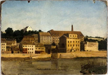 La raffinerie et le jardin Delessert, à Passy, vus de la rive gauche, asi 1820 (olej na papíře, karton)