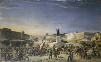 Útok na Louvre, 29. července 1830, pohled na Pont-Neuf, v roce 1830 (olej na plátně)
