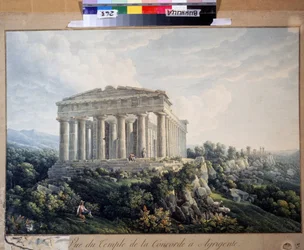 Chrám Concordia v Agrigento (Sicílie, Itálie) (The Temple of Concordia in Agrigento). Anonymní malování. Akvarel na papíře, 66,5 x 88 cm, počátek 19. století. Krajina, romantismus. Regionální muzeum umění, Vinnycja (Ukrajina).
