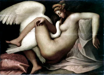 Leda a labuť Anonymní obraz podle originálního detruitu Michelangela Buonarrotiho zvaného Michelangelo (Michelangelo nebo Michelangelo