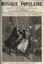 Marie Justine Benoite Duronceray, zvaná Madame Favart, a Rochart (Rochard) v „Servante Maitresse“ (Serva padrona) od Pergolese (Giovanni Battista Pergolesi) – rytina v proslulém týdeníku „“Populární hudba””” - 1882