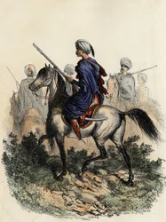 Maurové četníci (nebo polní strážci) pověření venkovskou policií v Alžíru, vycvičení roku 1831. V díle „L