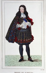 Filip II., vévoda z Orléans, Chartres, Valois, Nemours a Montpensier (1674-1723). Regent Francie od roku 1715 do roku 1723. Rytina z roku 1830.