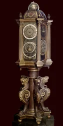 Planetární hodiny (astronomický stroj). 16. století. Musée Guimet.