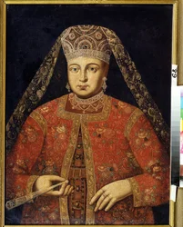 Portrait de la carine Marfa Matveyevna (1664-1715) (Portrét carevny Marfy Matveyevny). Anonymní malba, 79 x 60 cm, debut 18e siecle. M. Tuganov Art Museum of the North Osetian, Vladikavkas (russie).