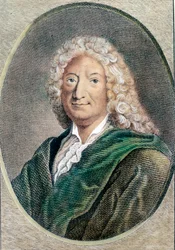 Portrét Alaina René Lesage (Alain-Rene Le Sage) (1668-1747), francouzský spisovatel. Rytina 18. století. Soukromá sbírka