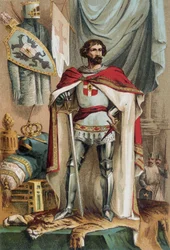Portrét Baudouina I., latinského císaře Orientu (1171-1206), se stal císařem Konstantinopole účastí na čtvrté křížové výpravě. Aussie známý jako Baudouin IX z Flander (nebo Baudouin VI z Hainaut)